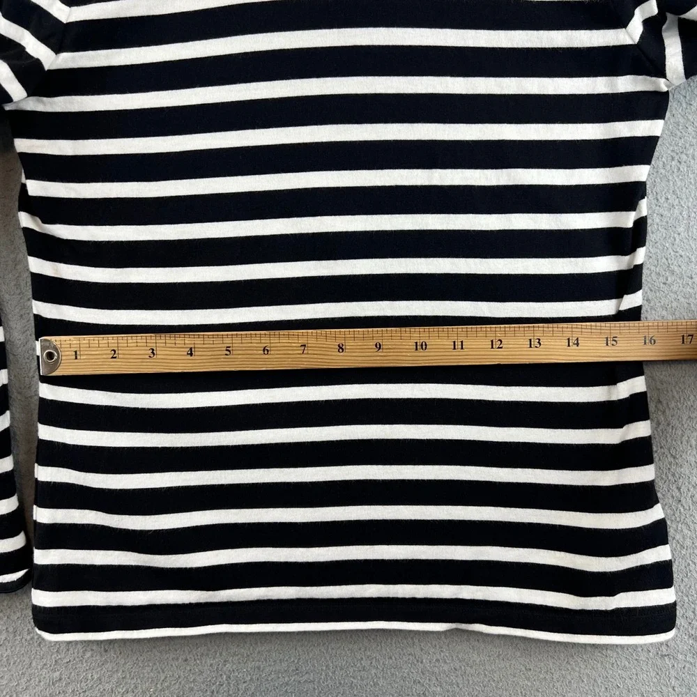 Kate Spade Black White Striped Scalloped Neck Long Sleeve Cotton Top Nautical T